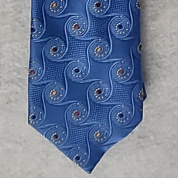 Rooster Men's Blue, Gold, Brown, Paisley Look 100% Silk Necktie - Picture 2 of 9